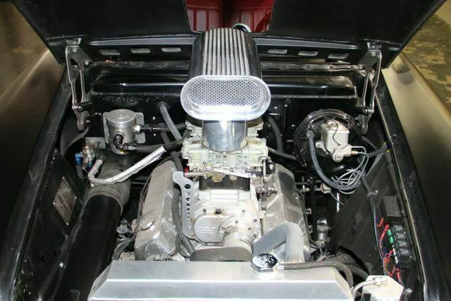 1952 Packard Henney Hearse Hot Rod front engine as seen in 2022