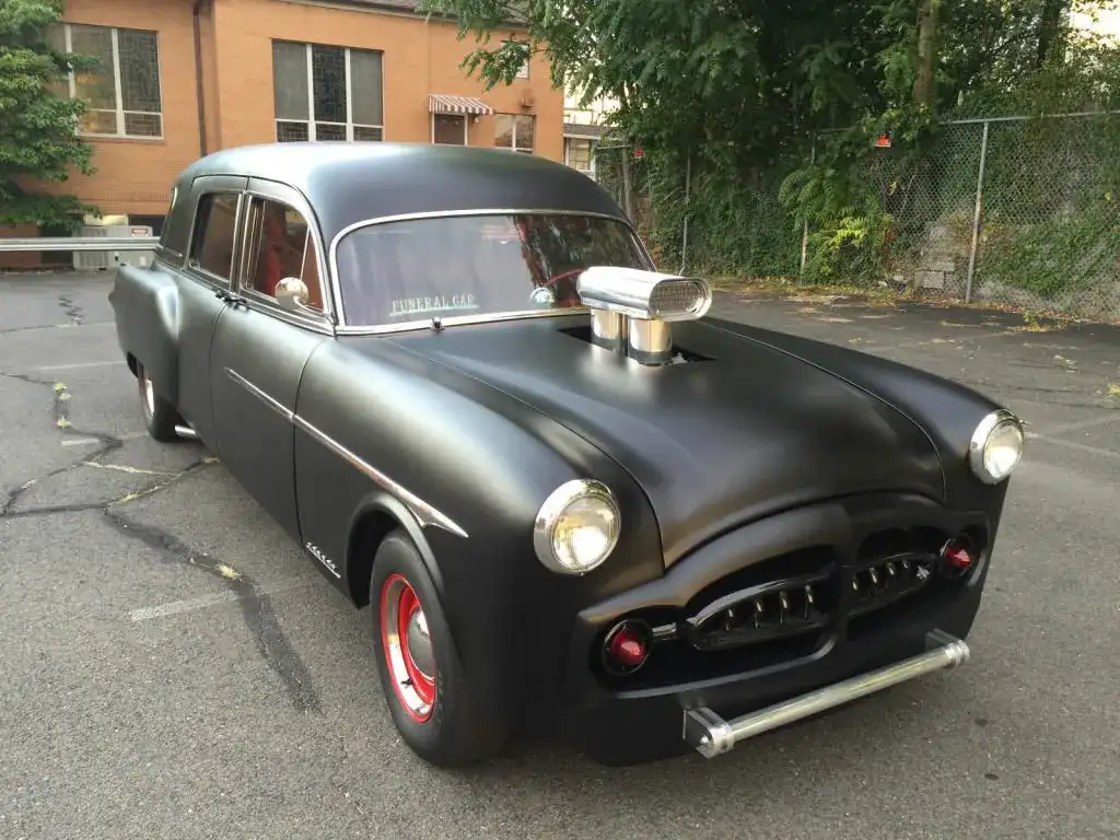 1952 Packard Henney Hearse Hot Rod front passenger quarter view as seen in 2022