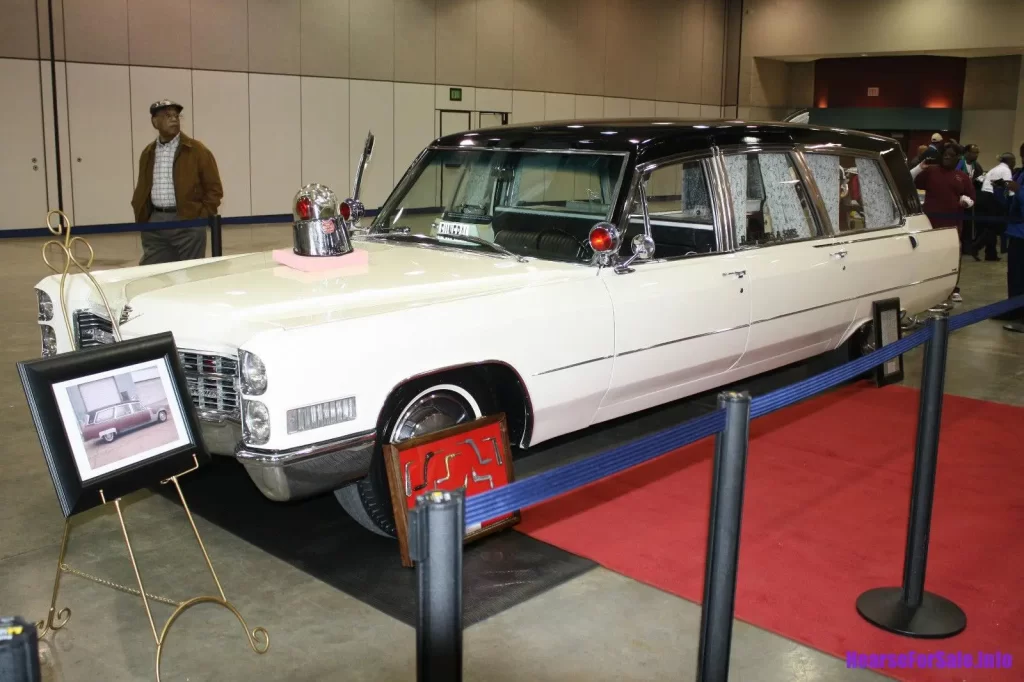1966 Cadillac Superior Royale Coach (Martin Luther King Jr.'s hearse) driver side front quarter view, showroom
