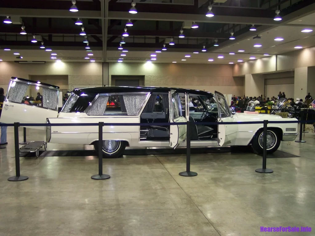 1966 Cadillac Superior Royale Coach (Martin Luther King Jr.'s hearse) doors open, showroom