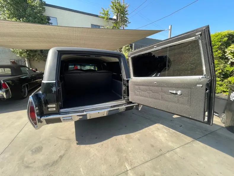 1972 Cadillac Superior Hearse Limousine rear door opened