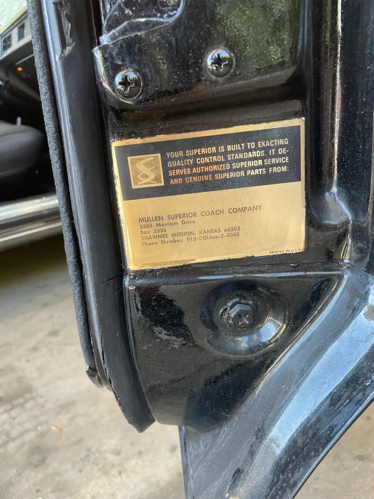 1972 Cadillac Superior Coach QC label