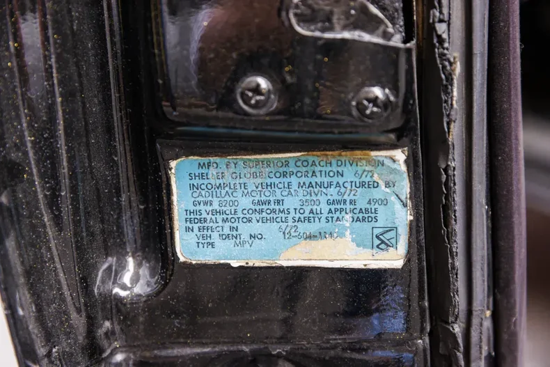 1972 Cadillac Superior Coach factory label