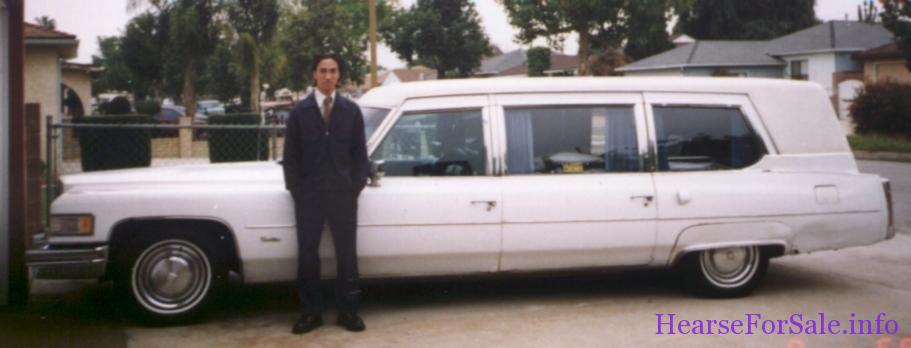 Ben standing besides his 1976 Cadillac Superior Ambulance/Hearse Combo in limo-style.