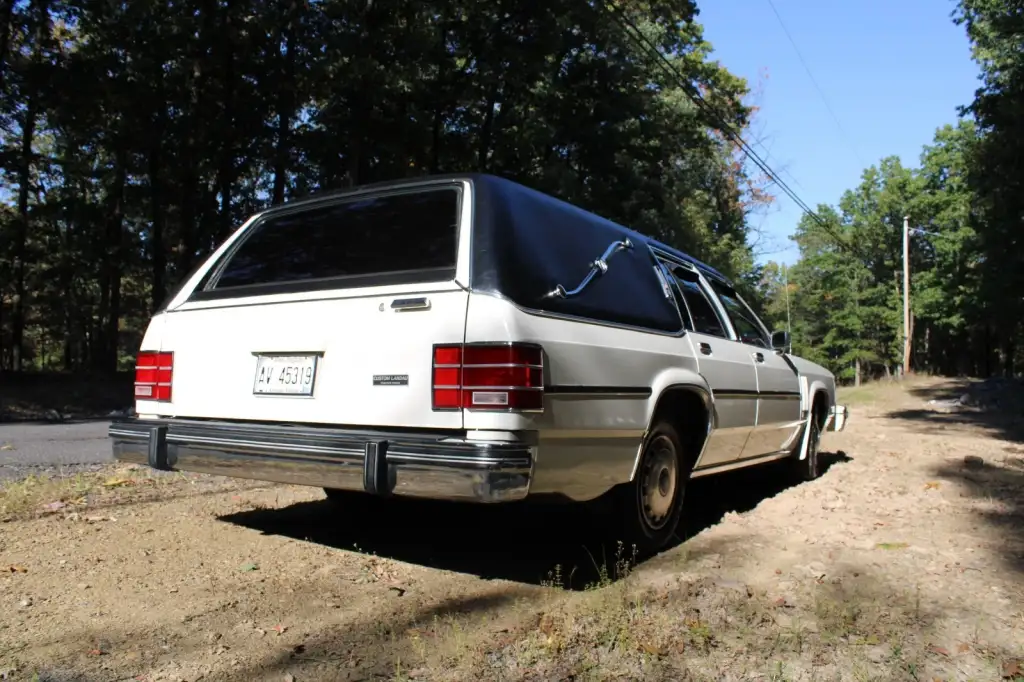 1980 Mercury Thacker First Call Hearse 1980 Mercury Colony Park Thacker First Call Hearse passenger side rear quarter view