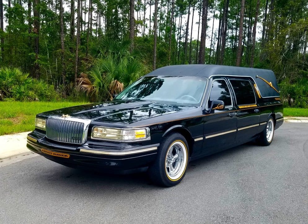 1994 Lincoln “Ghost Rider” Hearse driver side front quarter view