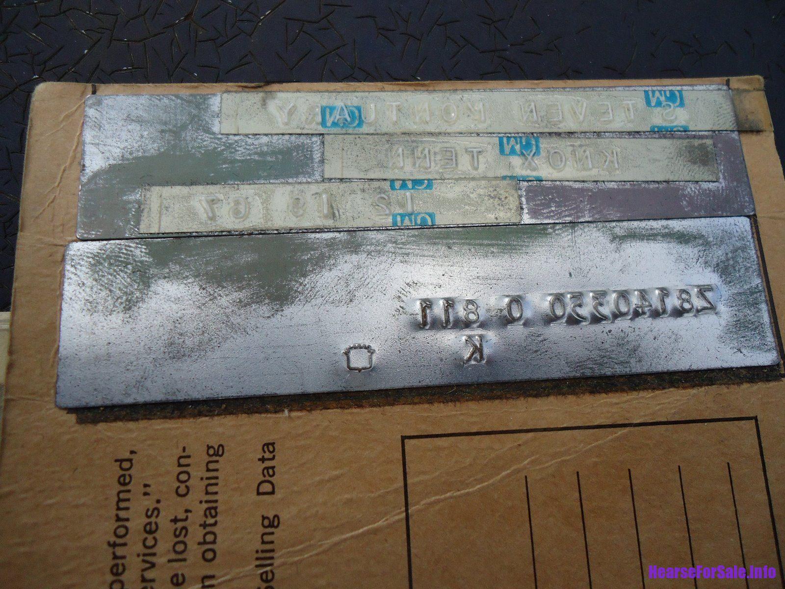 1968 Cadillac Miller Meteor Hearse data plate