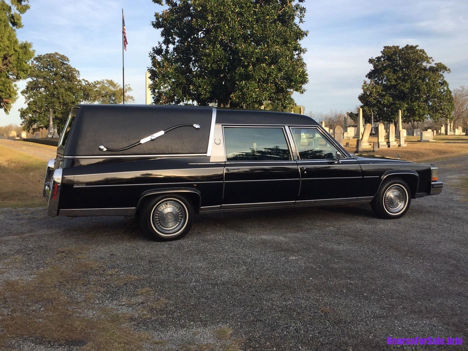 1989 Cadillac Fleetwood Eureka Hearse passenger side angled view