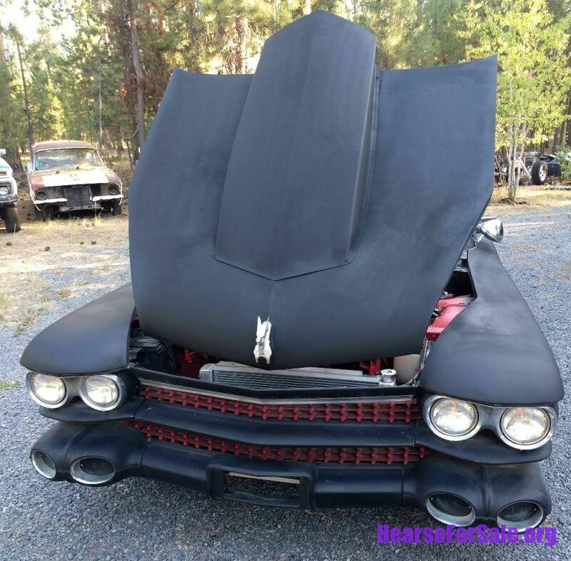 1959 Cadillac Miller-Meteor Rat Rod Hearse hood open