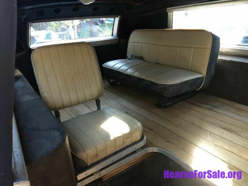 1959 Cadillac Miller-Meteor Rat Rod Hearse inside rear with sofa and jump seat