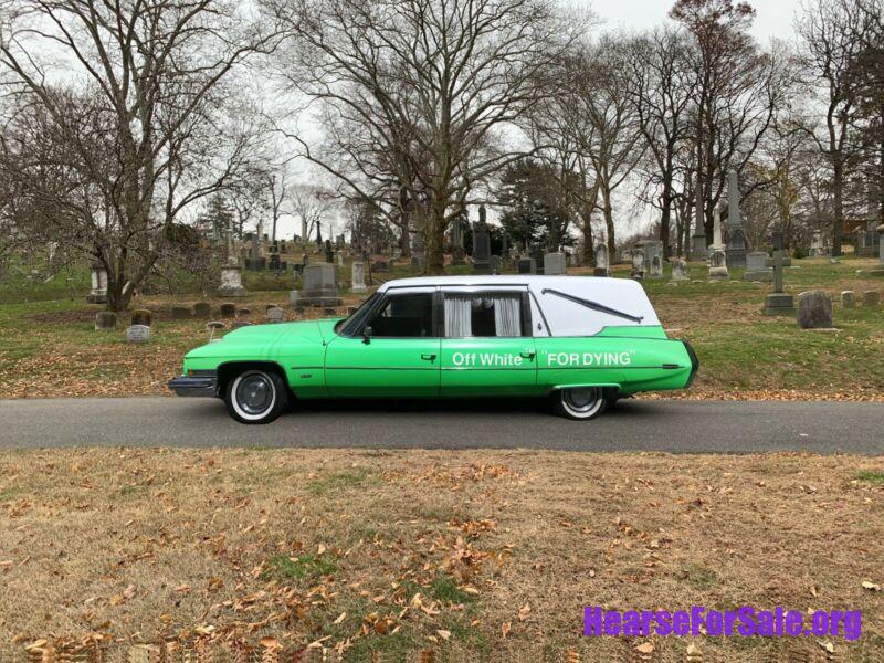1973 Cadillac Deville Superior Hearse off White™ for Dying Branding 1973 Cadillac DeVille Superior Hearse Off White™ 'FOR DYING' Branding