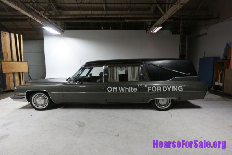 1973 Cadillac Deville Superior Hearse off White™ for Dying Branding 1973 Cadillac DeVille Superior Hearse Off White™ 'FOR DYING' Branding