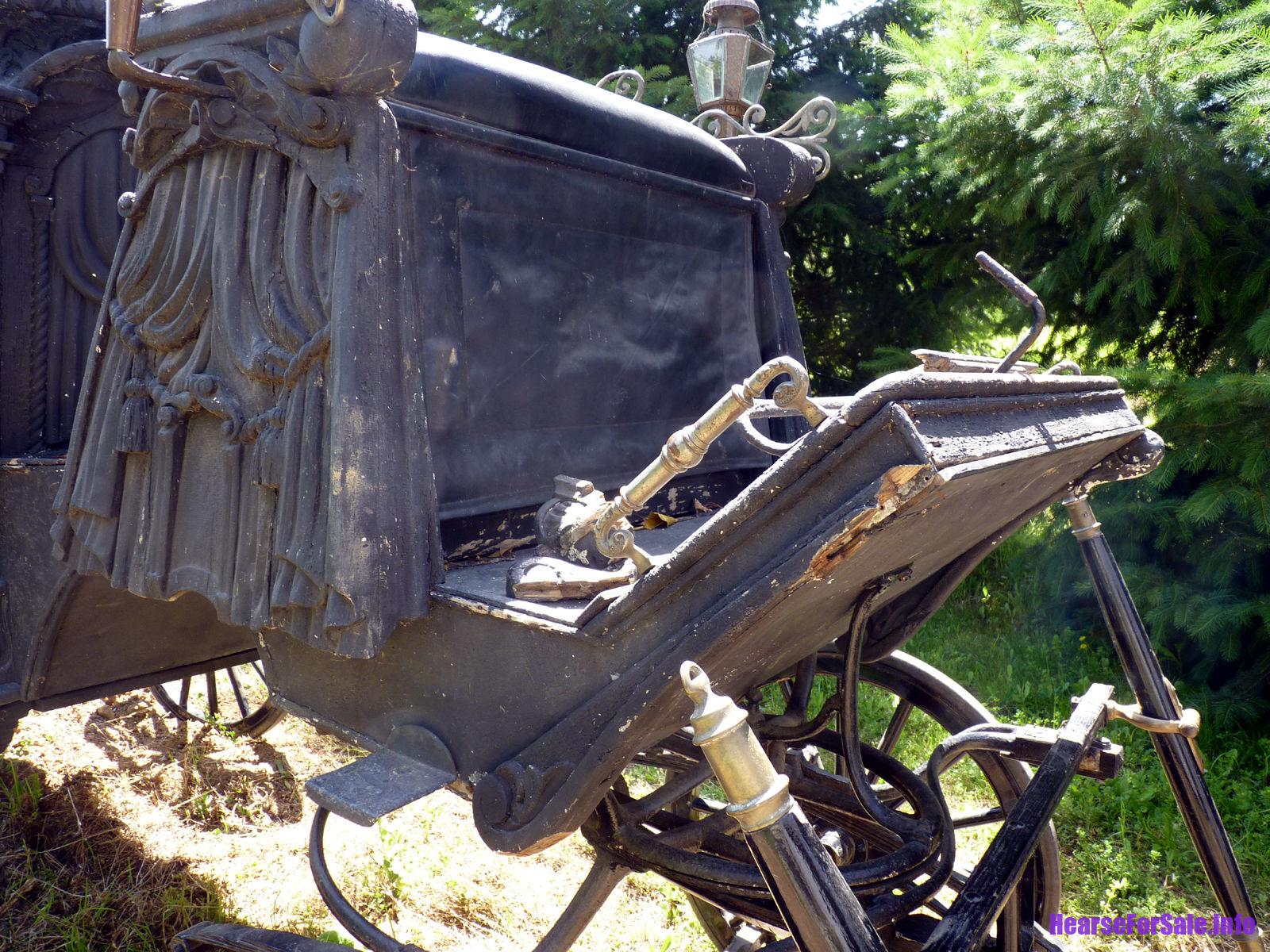 1875 Hand-carved Horse-drawn Hearse for a child or maiden. Coachman's box seat.